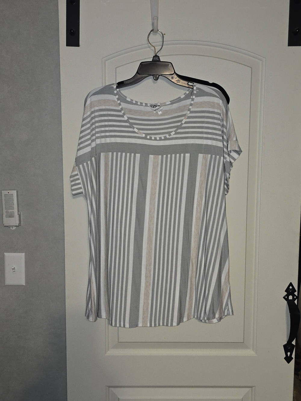 Striped Short Sleeve Tee in Gray, White & Beige